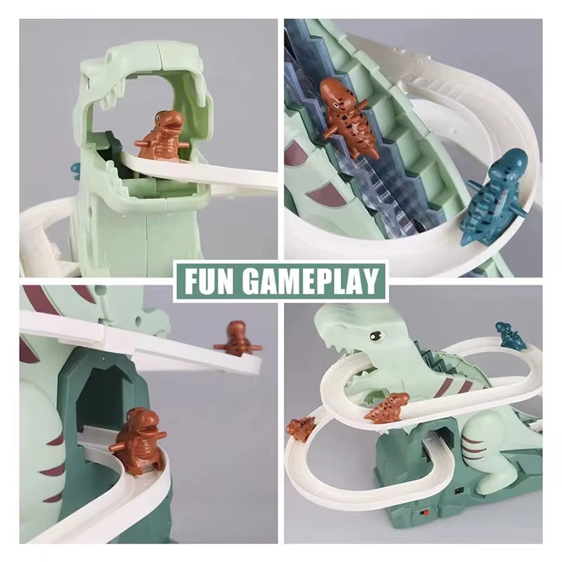Toddler Dinosaur Climbing Slide Stairs Toy Race Track Game Set Electric Adventure Slide Roller Coaster with Light Music Kid Gift