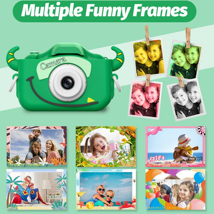 Kids Camera Toys for 3-8 Year Old Girls Boys,Children Digital Video Camcorder Camera with Cartoon Soft Cover, Best Chritmas Birthday Festival Gift for Kids - 32G SD Card Included