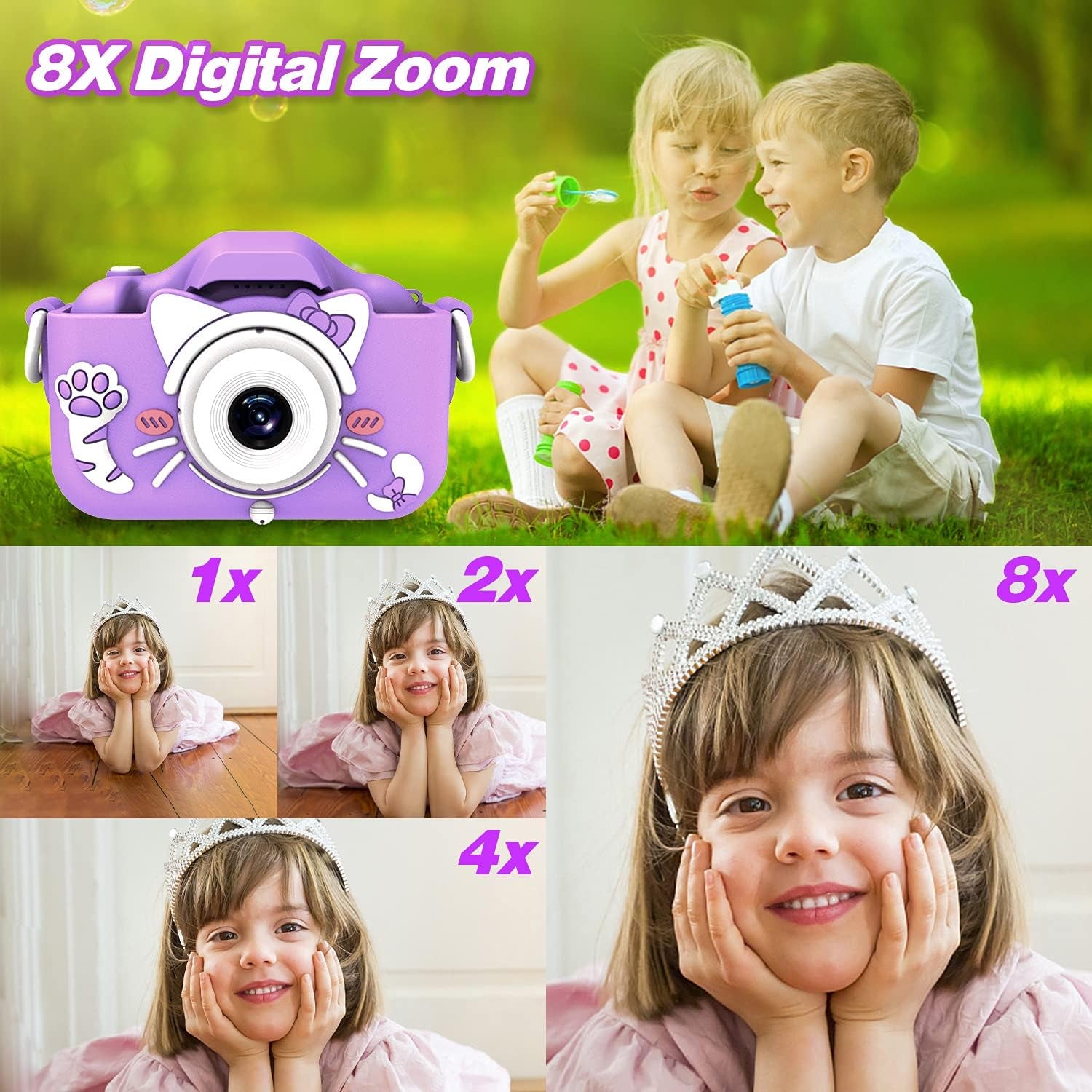 Kids Camera Toys for 3-8 Year Old Girls Boys,Children Digital Video Camcorder Camera with Cartoon Soft Cover, Best Chritmas Birthday Festival Gift for Kids - 32G SD Card Included