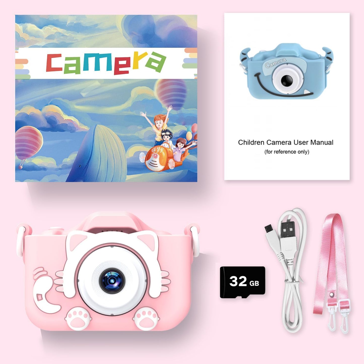 Kids Camera Toys for 3-8 Year Old Girls Boys,Children Digital Video Camcorder Camera with Cartoon Soft Cover, Best Chritmas Birthday Festival Gift for Kids - 32G SD Card Included