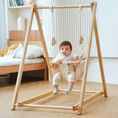 Spruce Baby and Toddler Foldable Swing Set with Stand - Premium Montessori, Waldorf Style Self-Standing Indoor Swingset for Children 6M to 3 Yrs - Perfect for Home, Child Day Care, & Preschool