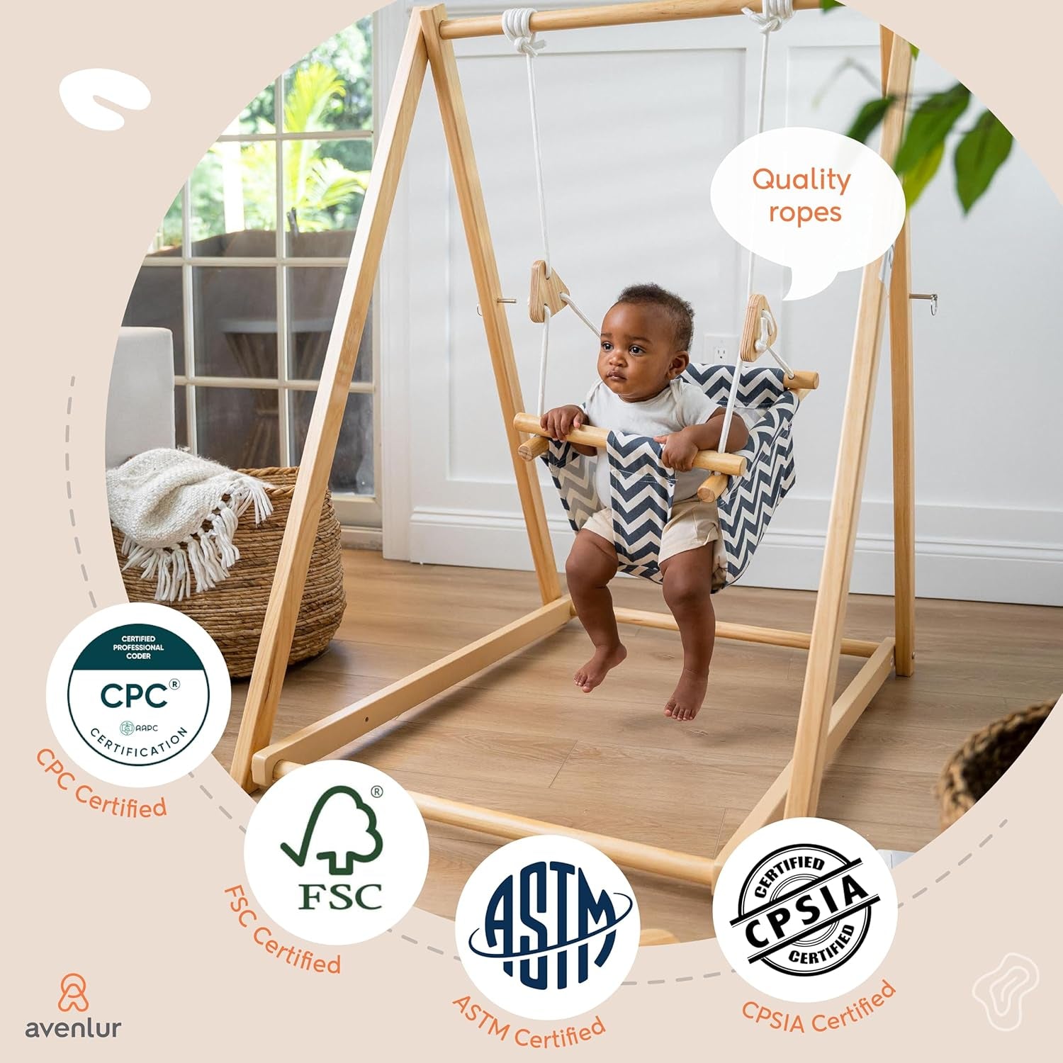 Spruce Baby and Toddler Foldable Swing Set with Stand - Premium Montessori, Waldorf Style Self-Standing Indoor Swingset for Children 6M to 3 Yrs - Perfect for Home, Child Day Care, & Preschool