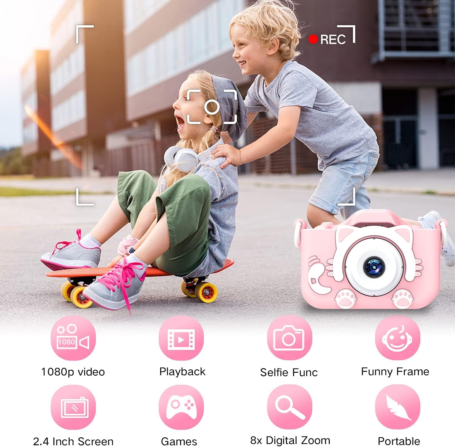 Kids Camera Toys for 3-8 Year Old Girls Boys,Children Digital Video Camcorder Camera with Cartoon Soft Cover, Best Chritmas Birthday Festival Gift for Kids - 32G SD Card Included