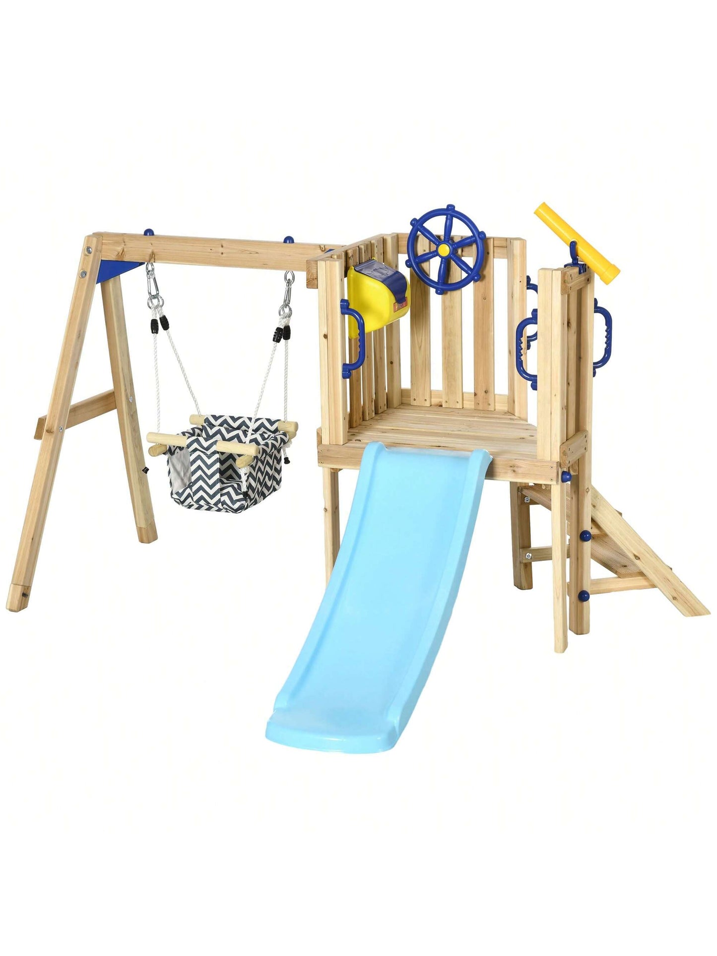 Outsunny Wooden Toddler Playground with Baby Swing Set, Ages 1.5-4