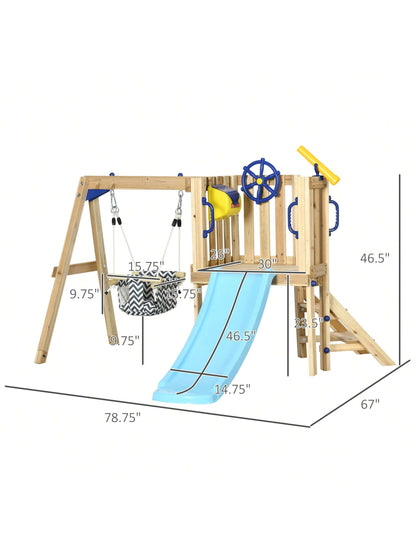 Outsunny Wooden Toddler Playground with Baby Swing Set, Ages 1.5-4