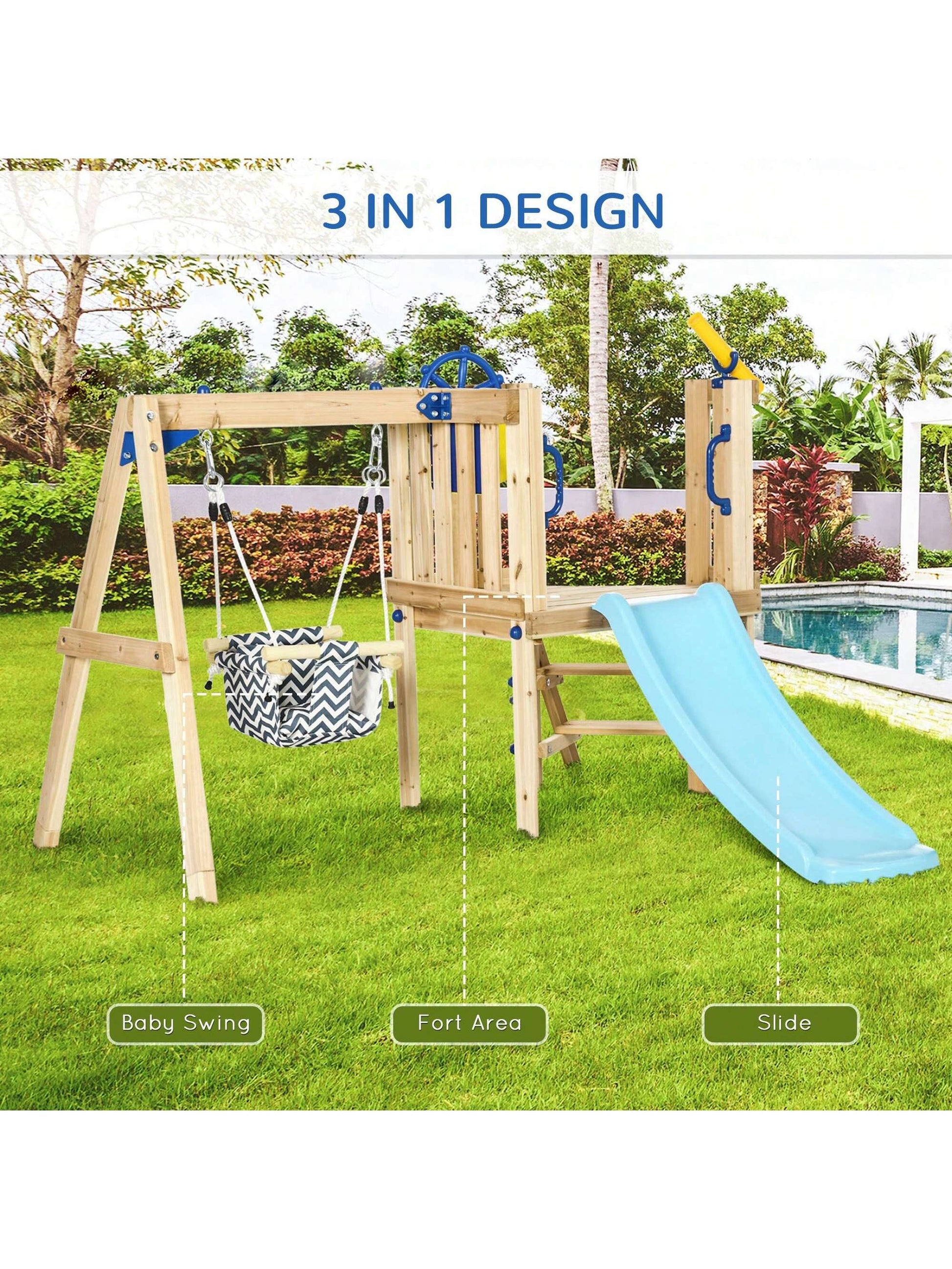 Outsunny Wooden Toddler Playground with Baby Swing Set, Ages 1.5-4