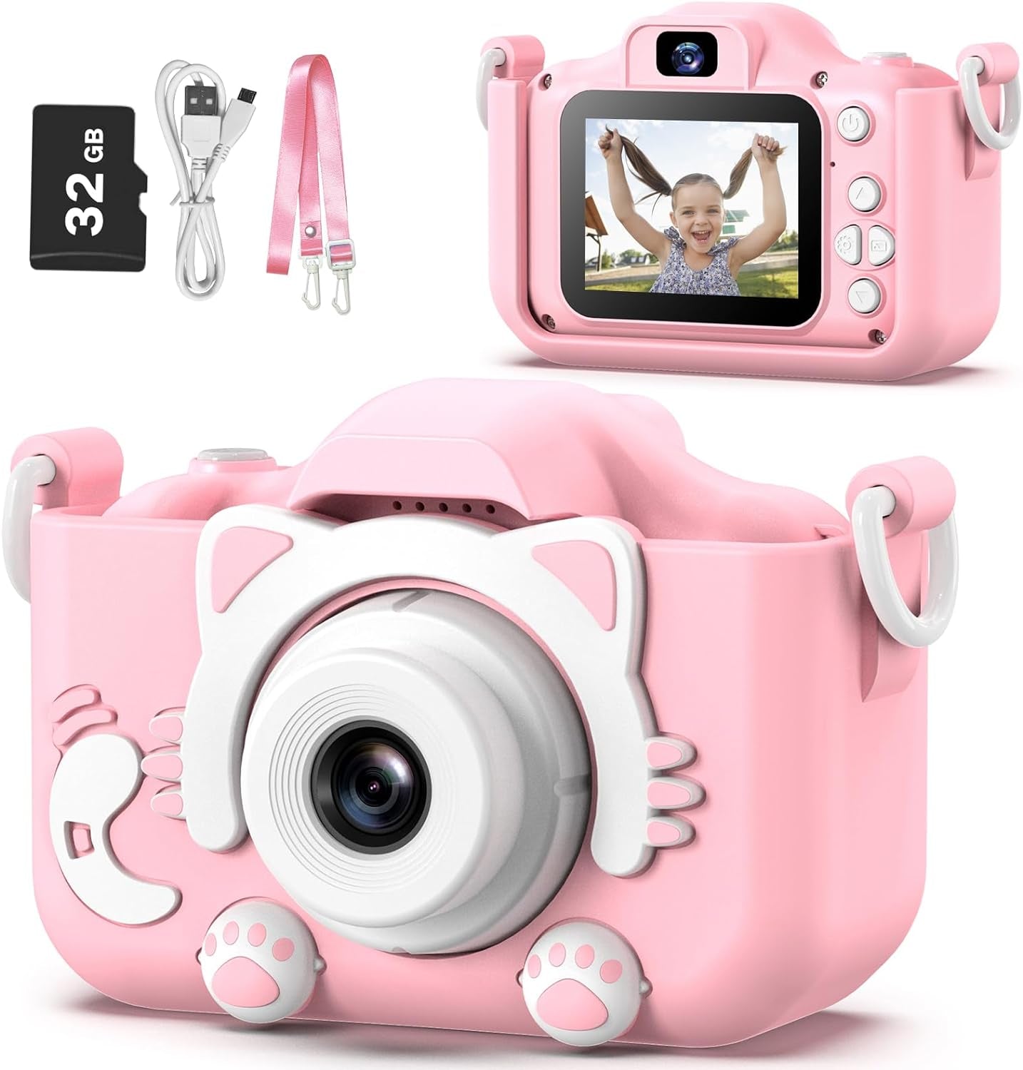 Kids Camera Toys for 3-8 Year Old Girls Boys,Children Digital Video Camcorder Camera with Cartoon Soft Cover, Best Chritmas Birthday Festival Gift for Kids - 32G SD Card Included
