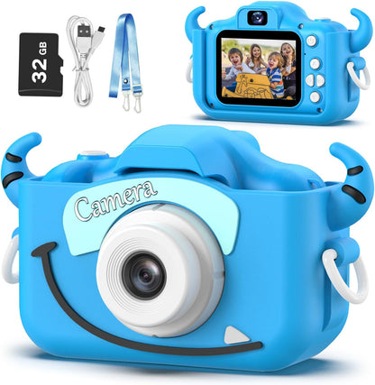 Kids Camera Toys for 3-8 Year Old Girls Boys,Children Digital Video Camcorder Camera with Cartoon Soft Cover, Best Chritmas Birthday Festival Gift for Kids - 32G SD Card Included