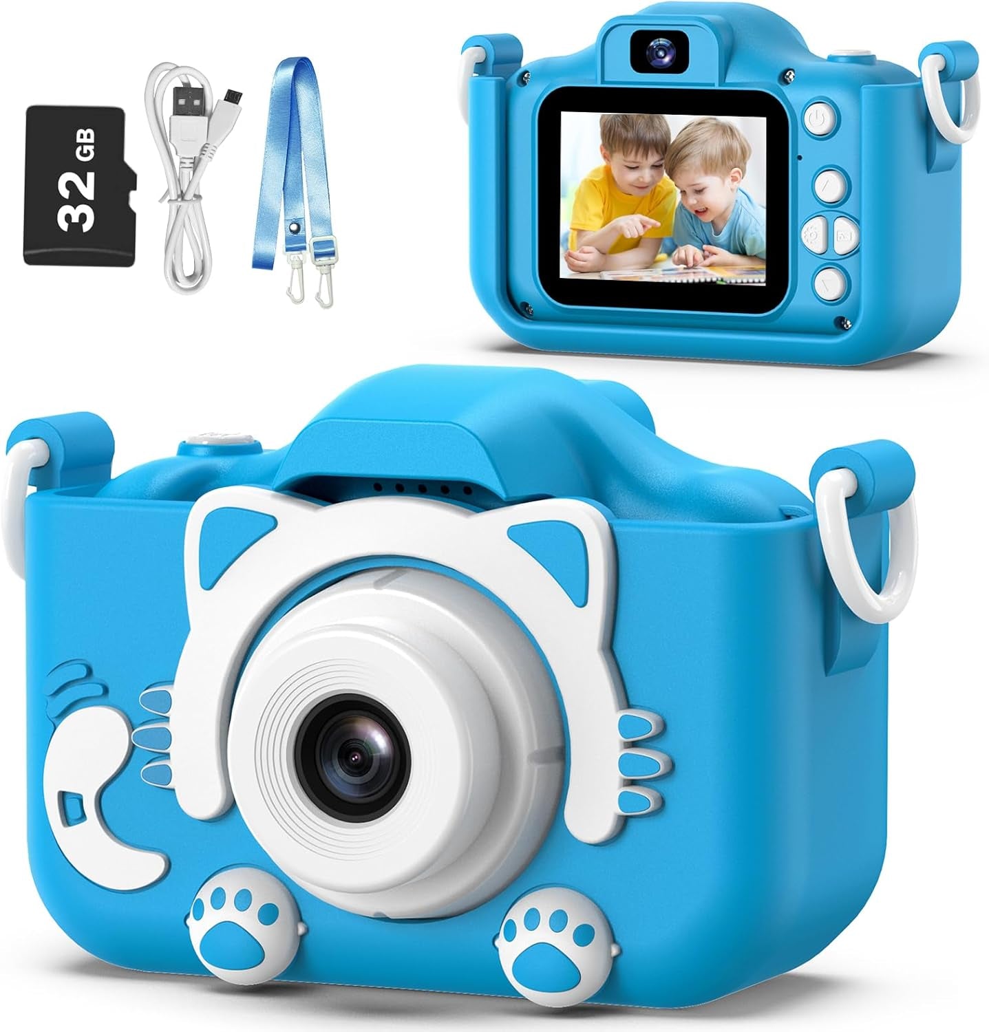 Kids Camera Toys for 3-8 Year Old Girls Boys,Children Digital Video Camcorder Camera with Cartoon Soft Cover, Best Chritmas Birthday Festival Gift for Kids - 32G SD Card Included