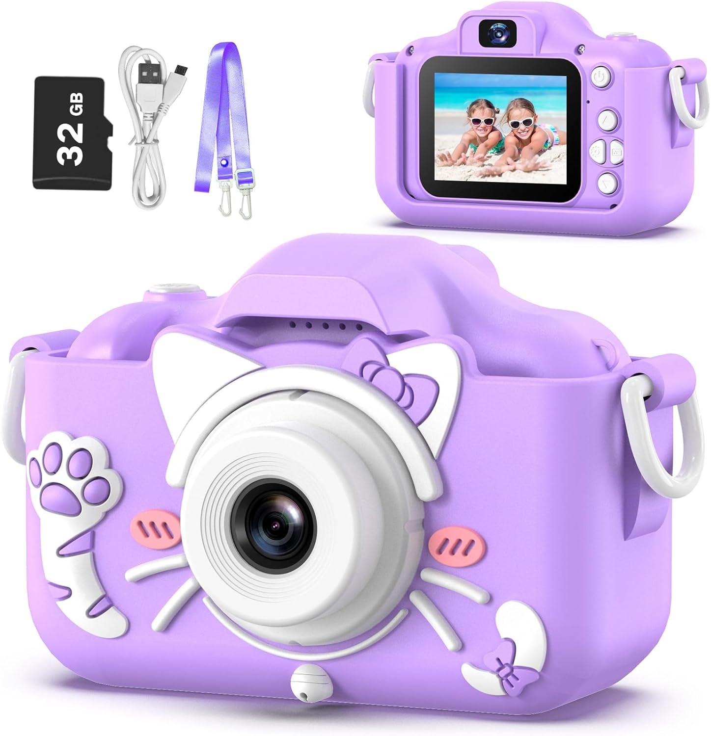 Kids Camera Toys for 3-8 Year Old Girls Boys,Children Digital Video Camcorder Camera with Cartoon Soft Cover, Best Chritmas Birthday Festival Gift for Kids - 32G SD Card Included