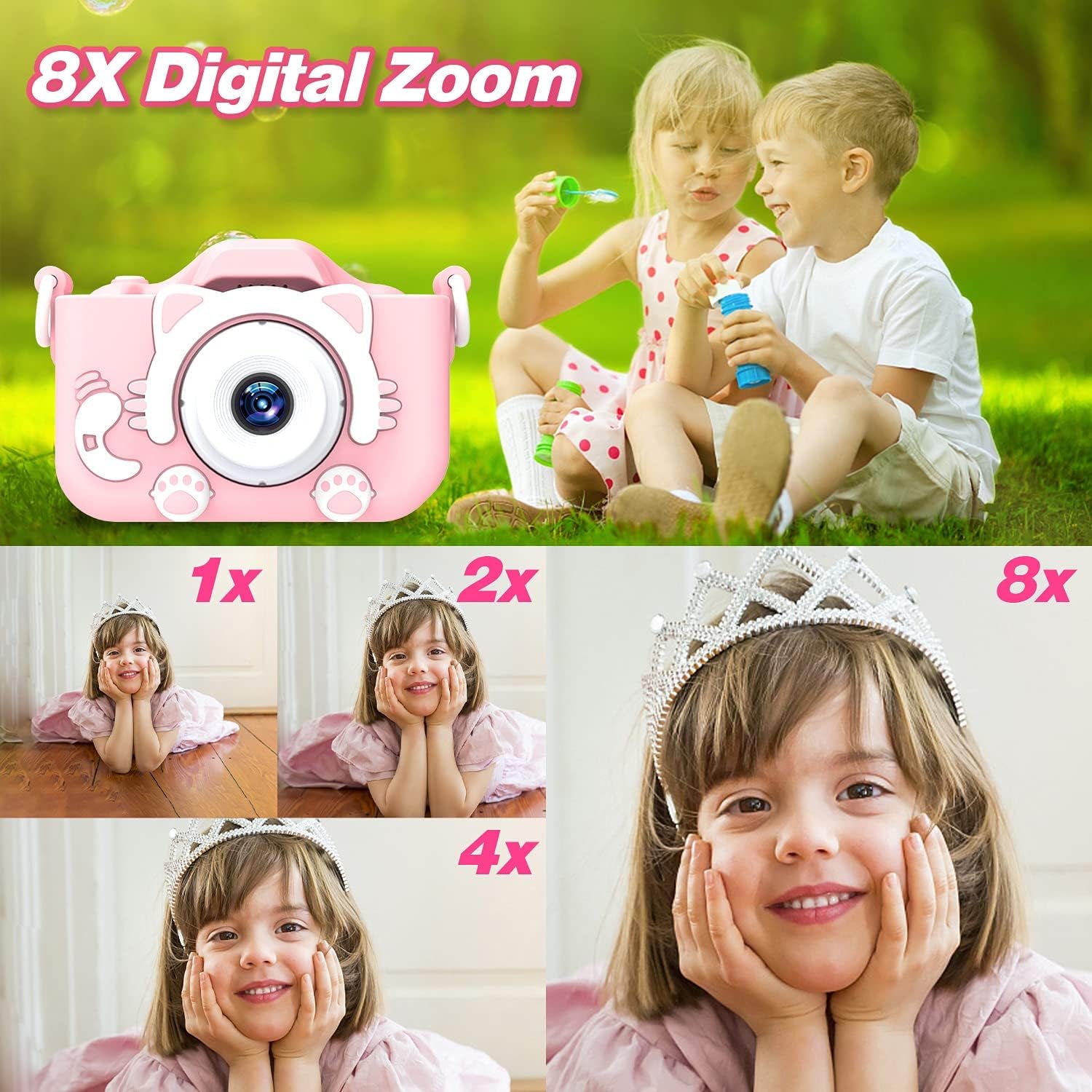 Kids Camera Toys for 3-8 Year Old Girls Boys,Children Digital Video Camcorder Camera with Cartoon Soft Cover, Best Chritmas Birthday Festival Gift for Kids - 32G SD Card Included
