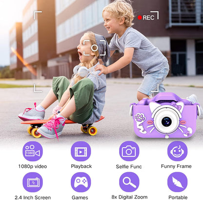Kids Camera Toys for 3-8 Year Old Girls Boys,Children Digital Video Camcorder Camera with Cartoon Soft Cover, Best Chritmas Birthday Festival Gift for Kids - 32G SD Card Included