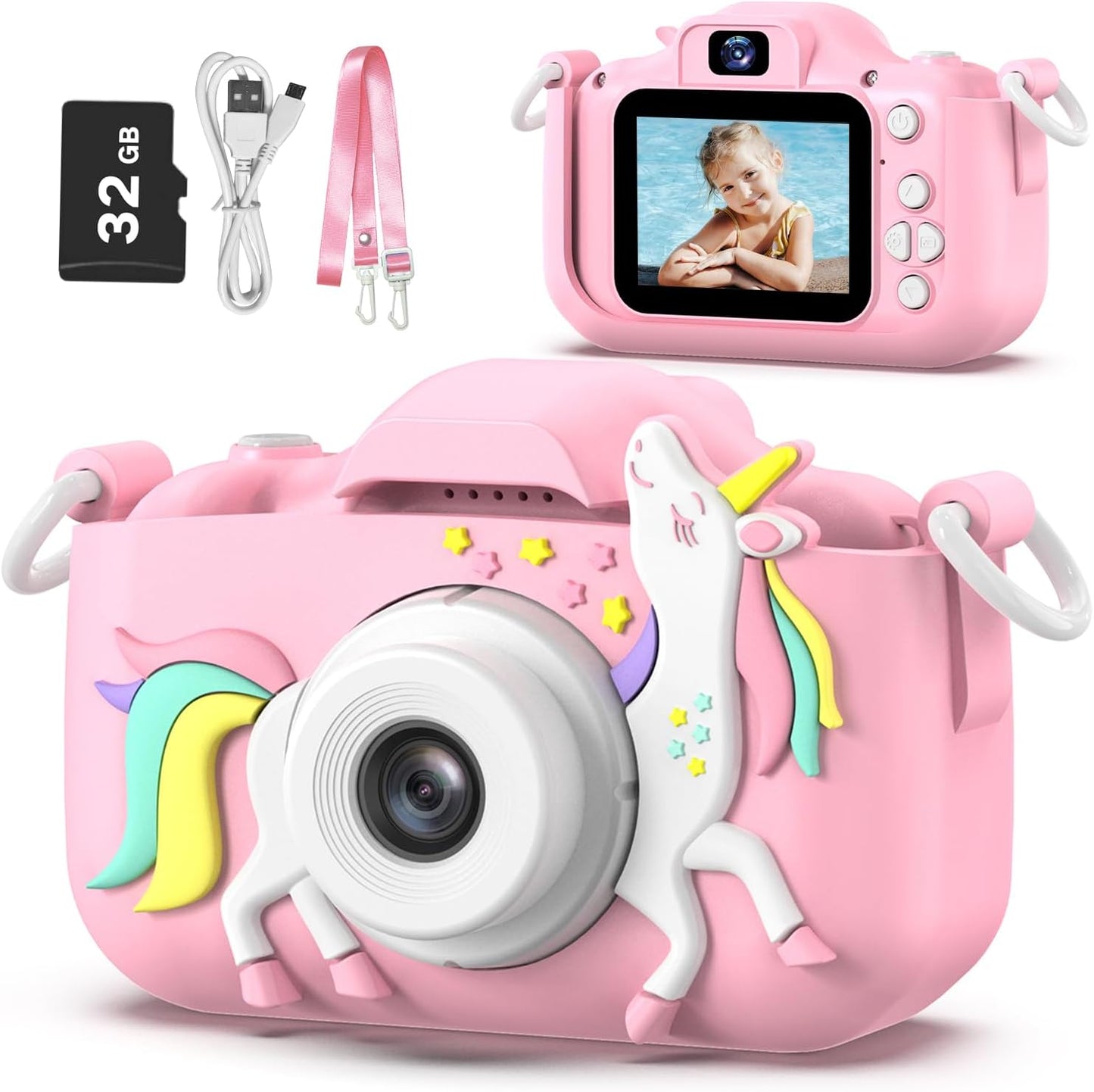 Kids Camera Toys for 3-8 Year Old Girls Boys,Children Digital Video Camcorder Camera with Cartoon Soft Cover, Best Chritmas Birthday Festival Gift for Kids - 32G SD Card Included