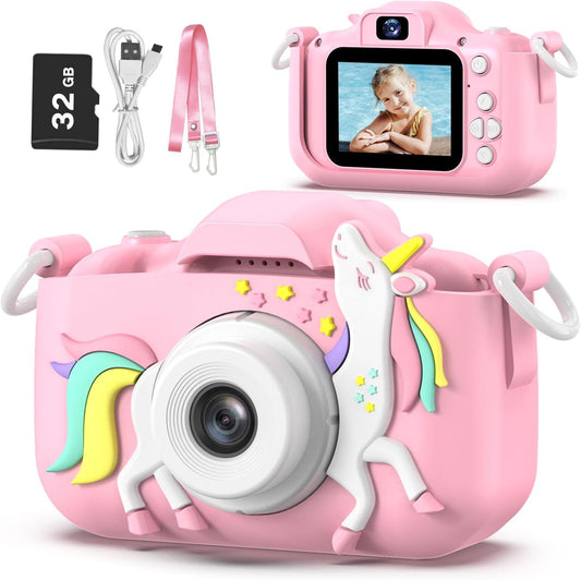 Kids Camera Toys for 3-8 Year Old Girls Boys,Children Digital Video Camcorder Camera with Cartoon Soft Cover, Best Chritmas Birthday Festival Gift for Kids - 32G SD Card Included
