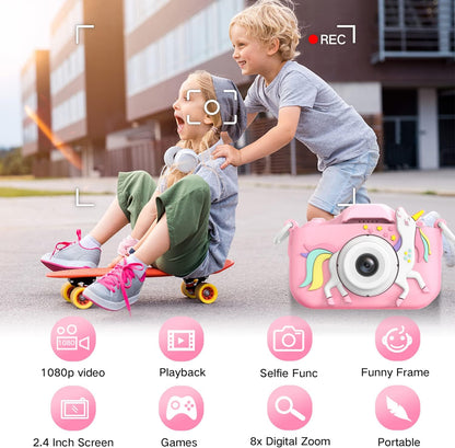 Kids Camera Toys for 3-8 Year Old Girls Boys,Children Digital Video Camcorder Camera with Cartoon Soft Cover, Best Chritmas Birthday Festival Gift for Kids - 32G SD Card Included