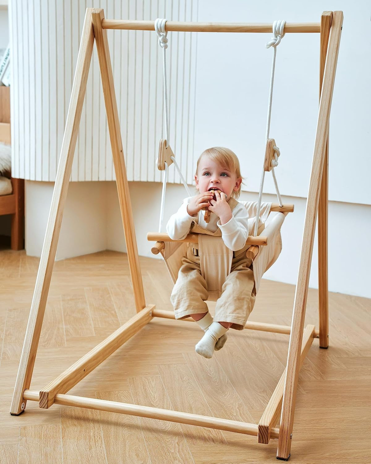 Spruce Baby and Toddler Foldable Swing Set with Stand - Premium Montessori, Waldorf Style Self-Standing Indoor Swingset for Children 6M to 3 Yrs - Perfect for Home, Child Day Care, & Preschool