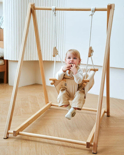 Spruce Baby and Toddler Foldable Swing Set with Stand - Premium Montessori, Waldorf Style Self-Standing Indoor Swingset for Children 6M to 3 Yrs - Perfect for Home, Child Day Care, & Preschool