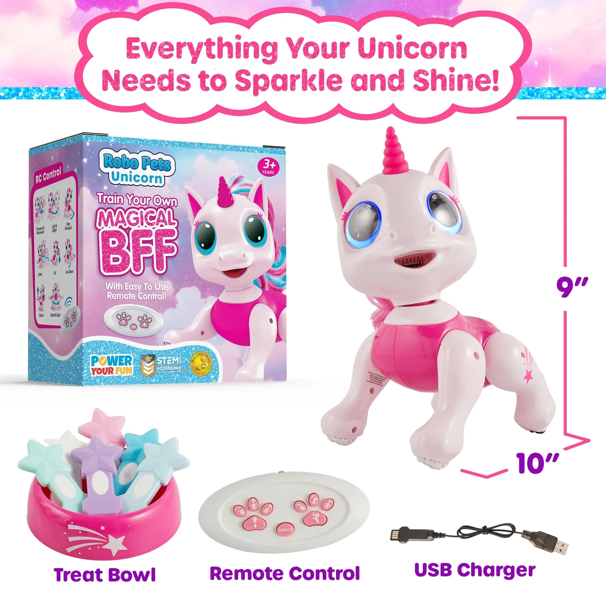 Robo Pets Unicorn, Remote Control Unicorn Interactive STEM Toys for Boys & Girls Ages 3+ (Pink)