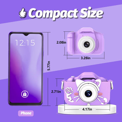 Kids Camera Toys for 3-8 Year Old Girls Boys,Children Digital Video Camcorder Camera with Cartoon Soft Cover, Best Chritmas Birthday Festival Gift for Kids - 32G SD Card Included