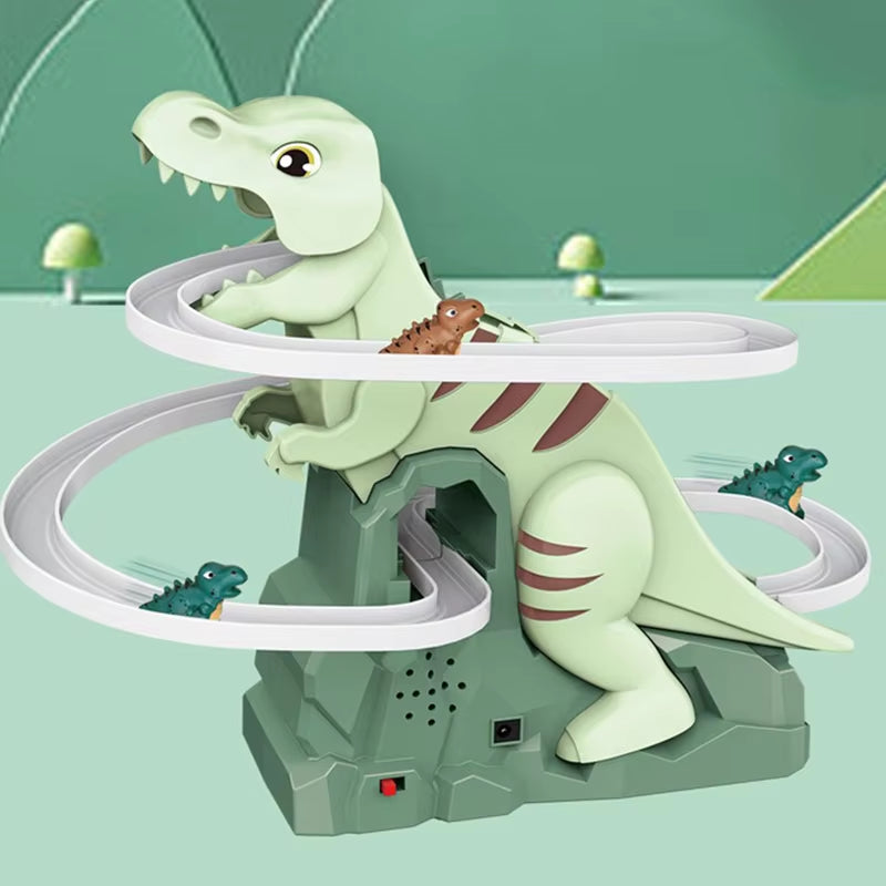 Toddler Dinosaur Climbing Slide Stairs Toy Race Track Game Set Electric Adventure Slide Roller Coaster with Light Music Kid Gift