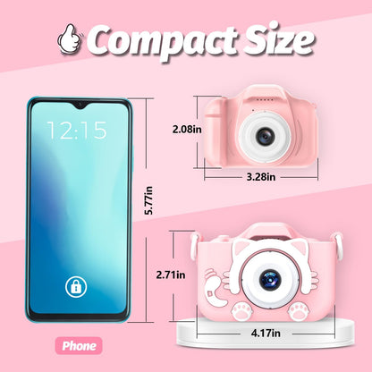 Kids Camera Toys for 3-8 Year Old Girls Boys,Children Digital Video Camcorder Camera with Cartoon Soft Cover, Best Chritmas Birthday Festival Gift for Kids - 32G SD Card Included