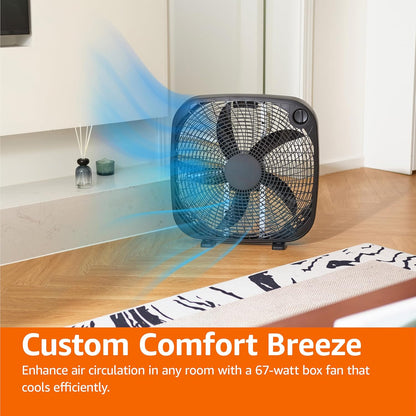 3 Speed Box Fan, Indoor Electric Fan for Home Cooling, 5 Blades, Lightweight Design, 67 Watts, 20-Inch, Black, 6.8"D X 20.86"W X 21.33"H