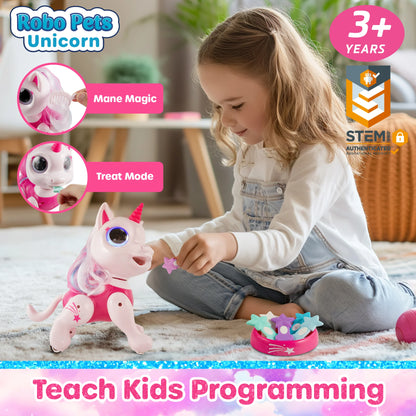 Robo Pets Unicorn, Remote Control Unicorn Interactive STEM Toys for Boys & Girls Ages 3+ (Pink)