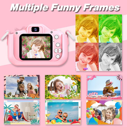 Kids Camera Toys for 3-8 Year Old Girls Boys,Children Digital Video Camcorder Camera with Cartoon Soft Cover, Best Chritmas Birthday Festival Gift for Kids - 32G SD Card Included