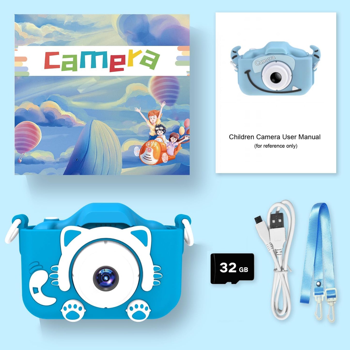 Kids Camera Toys for 3-8 Year Old Girls Boys,Children Digital Video Camcorder Camera with Cartoon Soft Cover, Best Chritmas Birthday Festival Gift for Kids - 32G SD Card Included