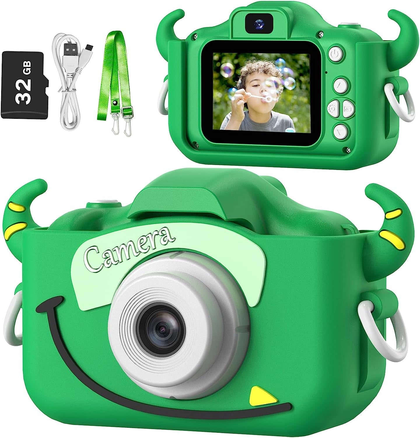 Kids Camera Toys for 3-8 Year Old Girls Boys,Children Digital Video Camcorder Camera with Cartoon Soft Cover, Best Chritmas Birthday Festival Gift for Kids - 32G SD Card Included