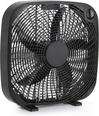 3 Speed Box Fan, Indoor Electric Fan for Home Cooling, 5 Blades, Lightweight Design, 67 Watts, 20-Inch, Black, 6.8"D X 20.86"W X 21.33"H