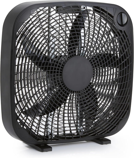 3 Speed Box Fan, Indoor Electric Fan for Home Cooling, 5 Blades, Lightweight Design, 67 Watts, 20-Inch, Black, 6.8"D X 20.86"W X 21.33"H
