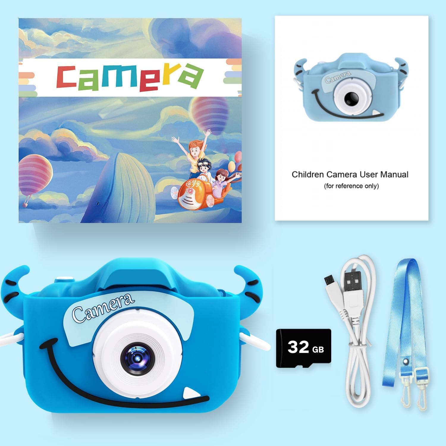 Kids Camera Toys for 3-8 Year Old Girls Boys,Children Digital Video Camcorder Camera with Cartoon Soft Cover, Best Chritmas Birthday Festival Gift for Kids - 32G SD Card Included
