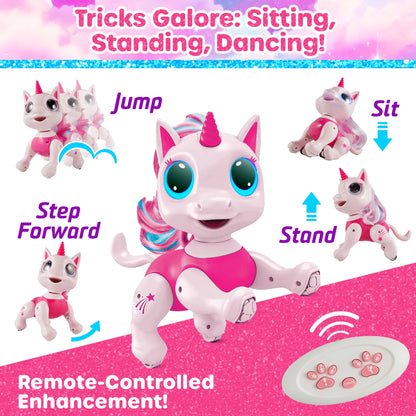 Robo Pets Unicorn, Remote Control Unicorn Interactive STEM Toys for Boys & Girls Ages 3+ (Pink)