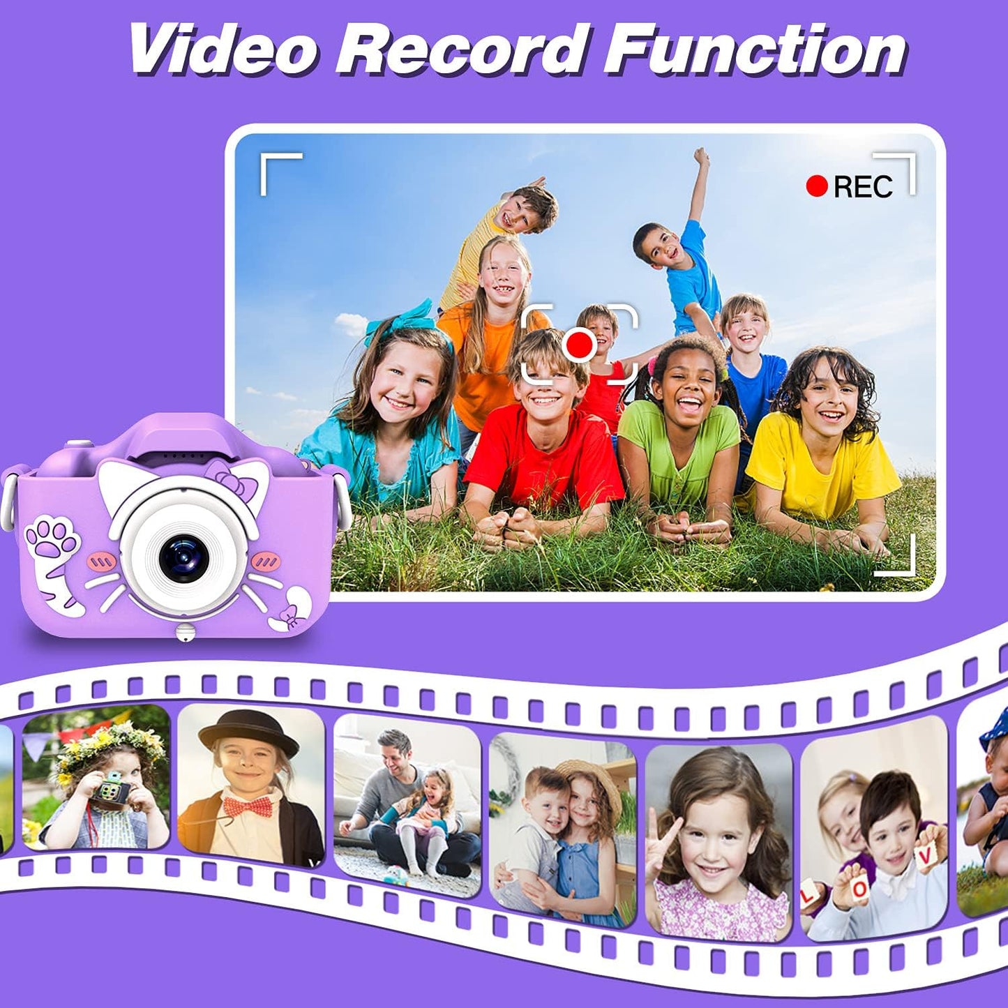 Kids Camera Toys for 3-8 Year Old Girls Boys,Children Digital Video Camcorder Camera with Cartoon Soft Cover, Best Chritmas Birthday Festival Gift for Kids - 32G SD Card Included