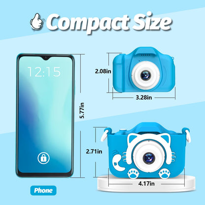 Kids Camera Toys for 3-8 Year Old Girls Boys,Children Digital Video Camcorder Camera with Cartoon Soft Cover, Best Chritmas Birthday Festival Gift for Kids - 32G SD Card Included