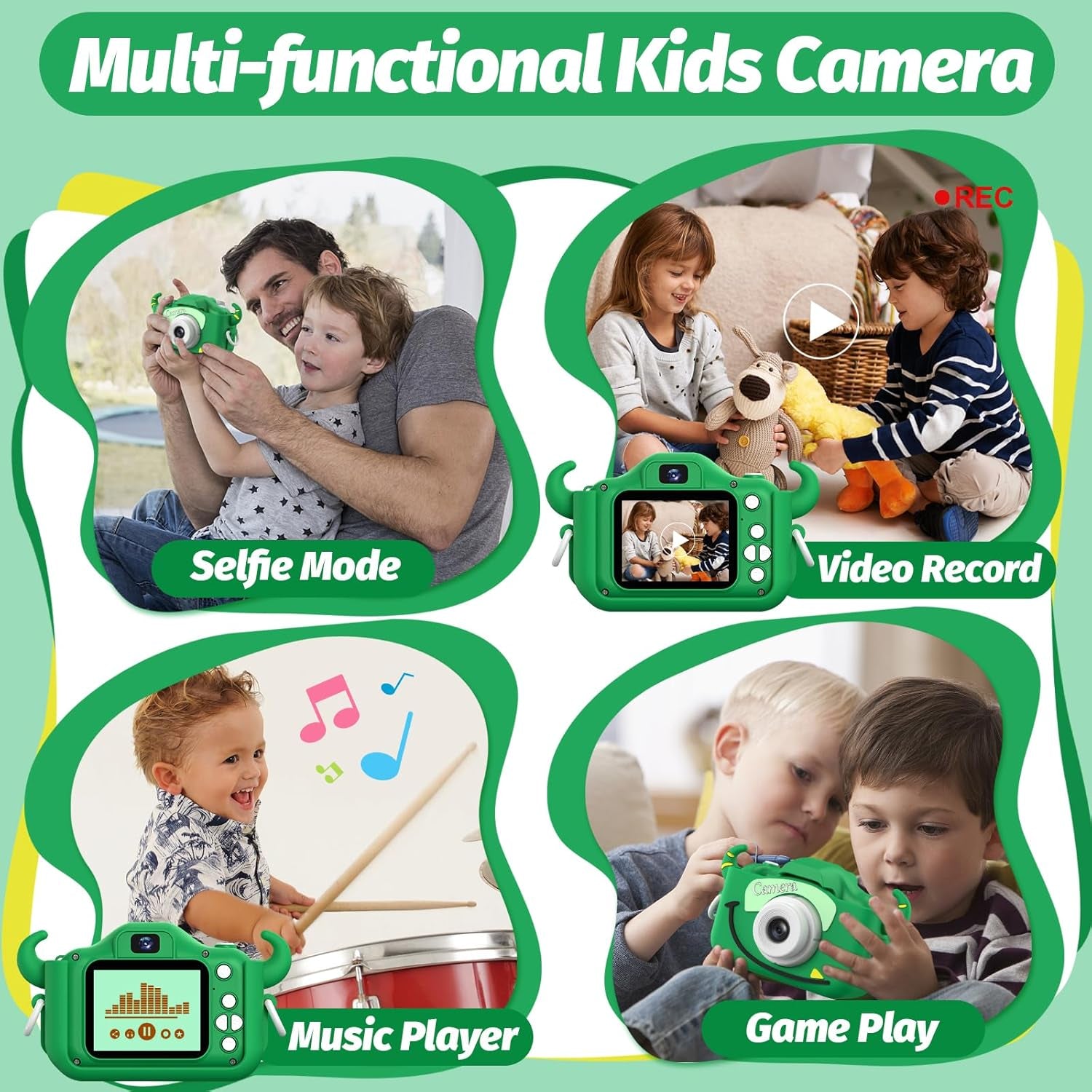 Kids Camera Toys for 3-8 Year Old Girls Boys,Children Digital Video Camcorder Camera with Cartoon Soft Cover, Best Chritmas Birthday Festival Gift for Kids - 32G SD Card Included