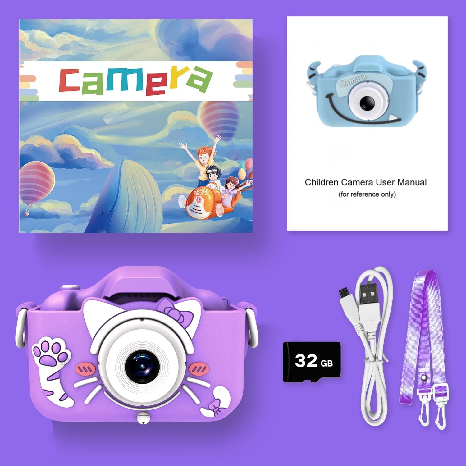 Kids Camera Toys for 3-8 Year Old Girls Boys,Children Digital Video Camcorder Camera with Cartoon Soft Cover, Best Chritmas Birthday Festival Gift for Kids - 32G SD Card Included
