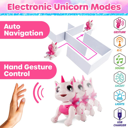 Robo Pets Unicorn, Remote Control Unicorn Interactive STEM Toys for Boys & Girls Ages 3+ (Pink)