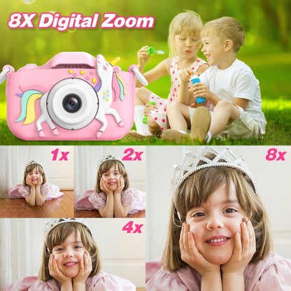 Kids Camera Toys for 3-8 Year Old Girls Boys,Children Digital Video Camcorder Camera with Cartoon Soft Cover, Best Chritmas Birthday Festival Gift for Kids - 32G SD Card Included