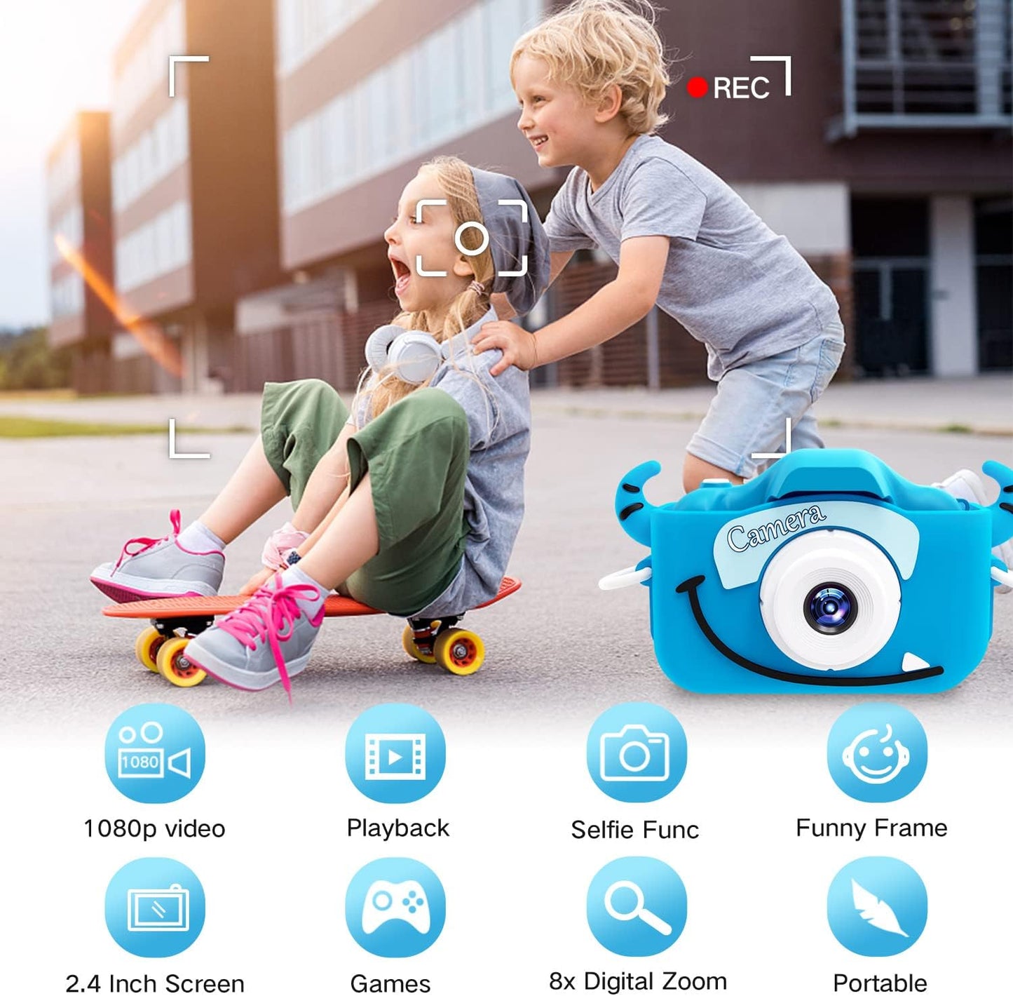 Kids Camera Toys for 3-8 Year Old Girls Boys,Children Digital Video Camcorder Camera with Cartoon Soft Cover, Best Chritmas Birthday Festival Gift for Kids - 32G SD Card Included